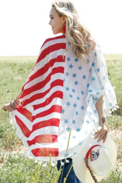 'Cruel' Women's Patriotic Flag Print Kimono - White