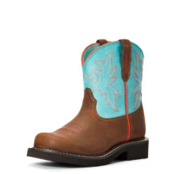'Ariat' Youth 6" Cowpoke Fatbaby Western - Dark Brown / Turquoise -Shoe Joy Shop F20 YTH WEST 10034014 3 4 front 1024x1024@2x
