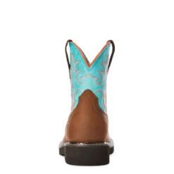 'Ariat' Youth 6" Cowpoke Fatbaby Western - Dark Brown / Turquoise -Shoe Joy Shop F20 YTH WEST 10034014 heel 1024x1024@2x