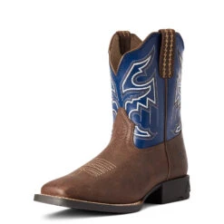 'Ariat' Youth 8" Sorting Pen Western Square Toe - Chocolate / Navy -Shoe Joy Shop F21 YTH WEST 10038333 3 4 front 1024x1024@2x