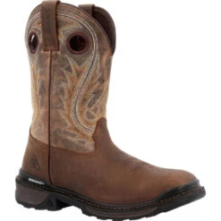 'Rocky' Men's 11" Ram's Horn EH Western Square Toe - Western Dark Brown -Shoe Joy Shop RKW0393 1024x1024@2x