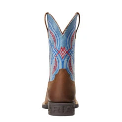 'Ariat' Youth Double Kicker Square Toe - Distressed Brown / Stone Blue -Shoe Joy Shop S22 YTH WEST 10040247 heel 1024x1024@2x