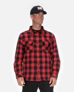 'Caterpillar' Men's Buffalo Check Flannel Overshirt - Red / Black